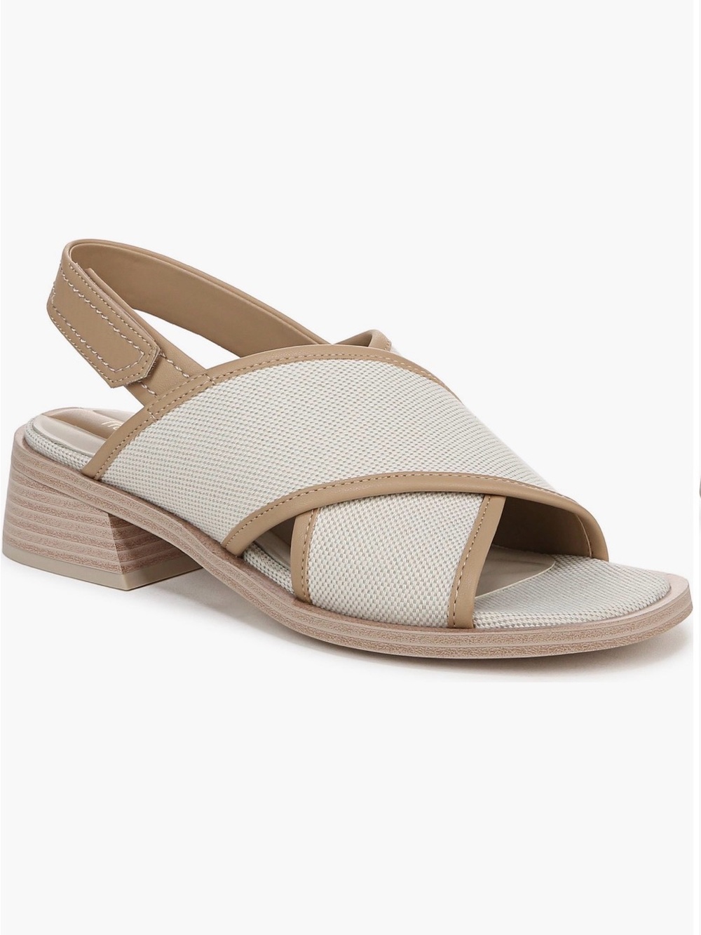 Franco Sarto Beige Ivory Canvas Cross Strap Slingback Block Heel Sandals 8.5M